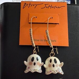Betsey Johnson Ghost Earrings with Gold and White Accents